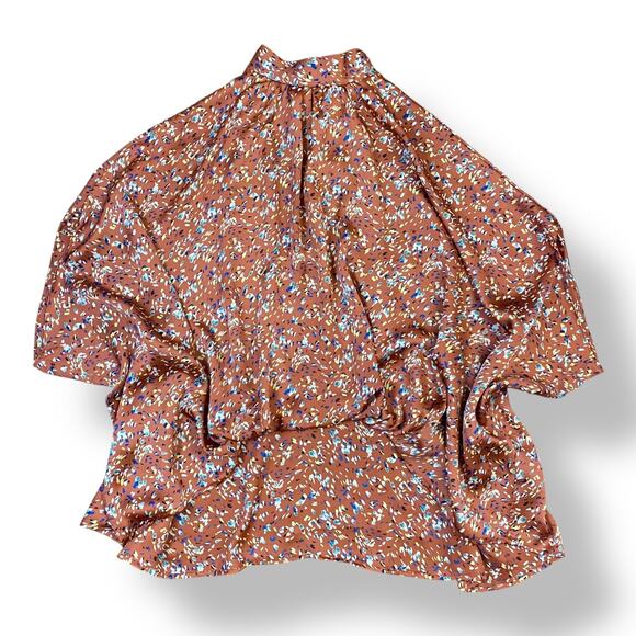 KLD Floral Tie Neck Short Sleeve Blouse Womens Size M Multicolor Boho - Picture 1 of 6